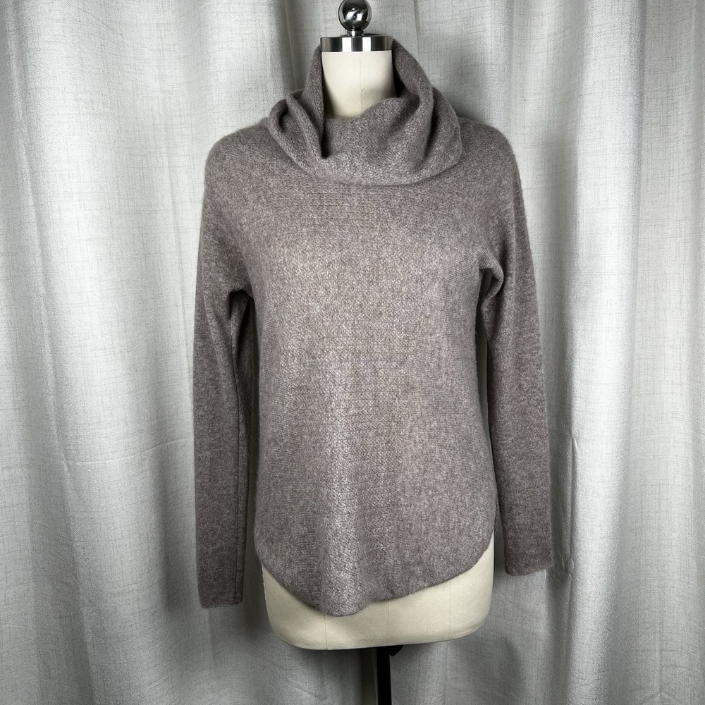 Cynthia Rowley 2-Ply Cashmere Sweater Womens Small Brown Beige Cowl Turtle Neck